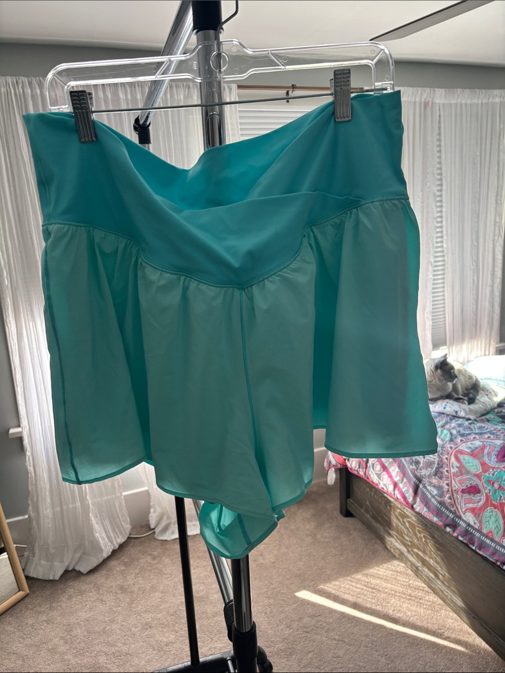 Women's Teal Mini Skirt - Lightweight Chiffon Overlay